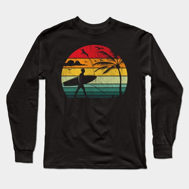 Retro Vintage Sunset Surfing Long Sleeve T-Shirt by hibahouari1@outlook.com